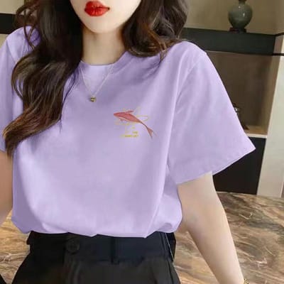 T-shirt en coton à manches courtes pour femmes, ample, manches courtes, décontracté, à porter sous un vêtement, uni, hauts XXL violet
