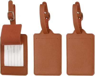 3 Stuks PU Lederen Bagage Tags voor Reizen, Identificeer Koffers met Privacy Bescherming en Stijlvolle Accessoires, Koffie Kleur
