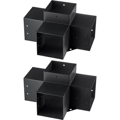 Pergola Beugelset 6''x6'', Binnenmaat 5.6 x5.6 2 stuks 4-Weg Robuuste Hoekbeugel Houtbewerking Doe-het-zelf Paalvoet Set, Eenvoudige Installatie Houten Balken voor