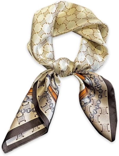 Retro Geometrische Zijden Sjaal voor Dames 70x70cm - Elegante Neckerchief en Haarband in Bruin, Ideaal voor Accessoires en Mode