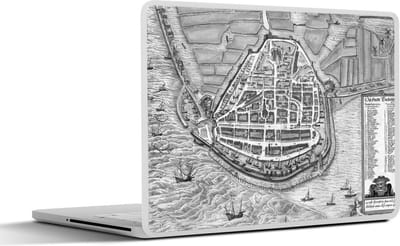 Laptop sticker - 15.6 inch - Historische stadskaart van Enkhuizen - zwart wit - 36x27,5cm - Laptopstickers - Laptop skin - Cover