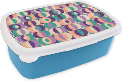 Broodtrommel Blauw - Lunchbox Patroon - Geometrie - Retro - Brooddoos 18x12x6 cm - Brood lunch box - Broodtrommels voor kinderen en volwassenen
