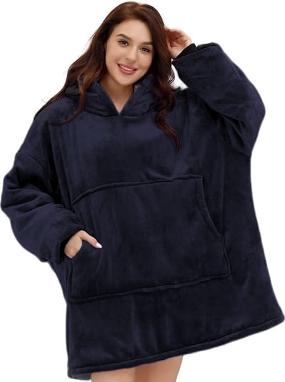 Hoodie Deken - Navy Blauw - Fleece Deken Met Mouwen - extra groot 1400g - Hoodie - Oversized Blanket - Dames & Mannen - Hoodie Blanket - Voor Kinderen, Dames & Mannen