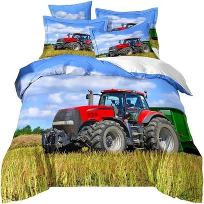 3D Printen Tractor Beddengoed Set Jongens Tractoren Dekbedovertrek Set met Kussensloop Hometextiel Eenpersoons Twijfelaar Queen King Kindergeschenk 135X200cm-2pcs