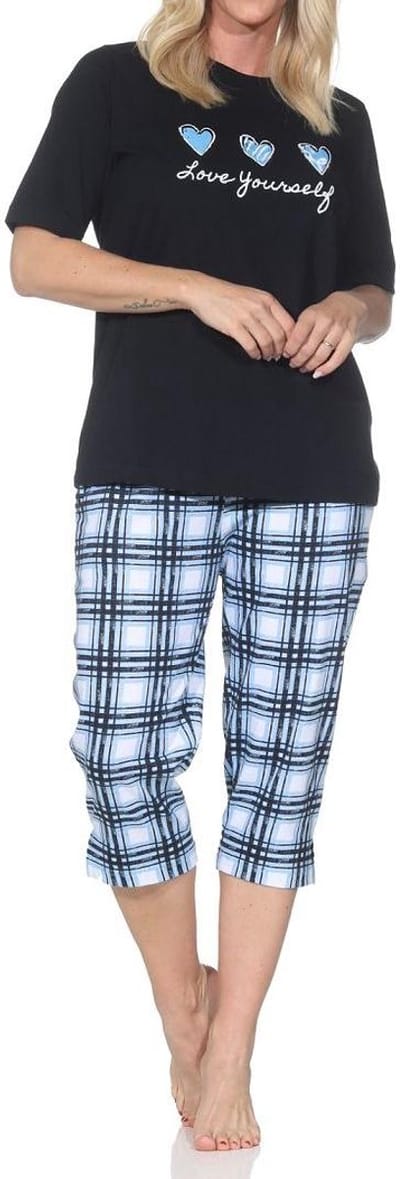 Normann damespyjama met geruite jersey capri pyjamabroek - ook in grote maten