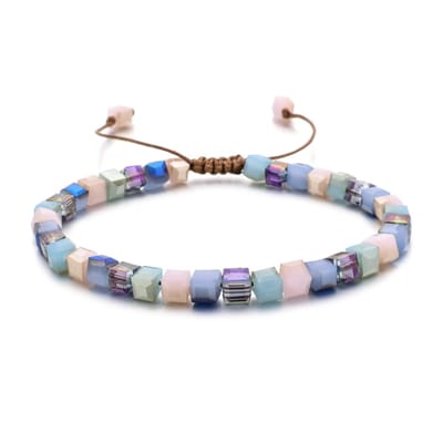 Sorprese armband - Ibiza Beads - armband dames - vierkante kralen - roze/blauw/groen - verstelbaar - cadeau - Model K