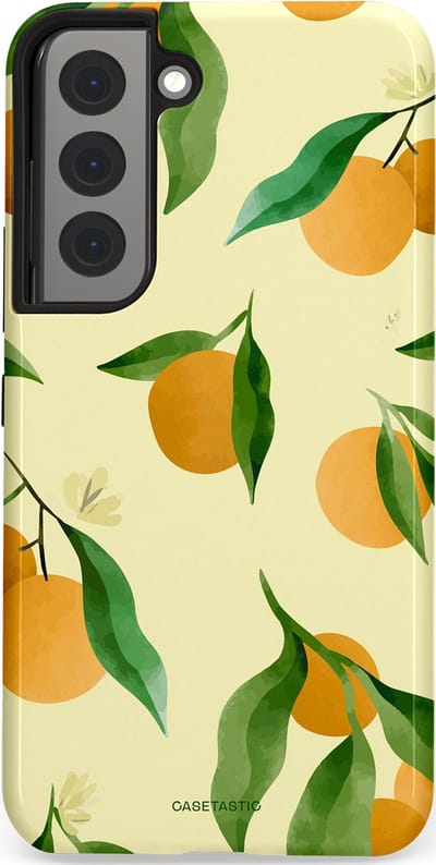 Casetastic Hoesje Geschikt voor Samsung S22 - Stijlvolle Beschermende Duo-layer Case - Bladrijke Sinaasappel