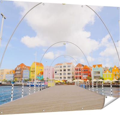 Gards Tuinposter Willemstad Gekleurde Huisjes in Cura�ao - 150x120 cm - Tuindoek - Tuindecoratie - Wanddecoratie buiten - Tuinschilderij
