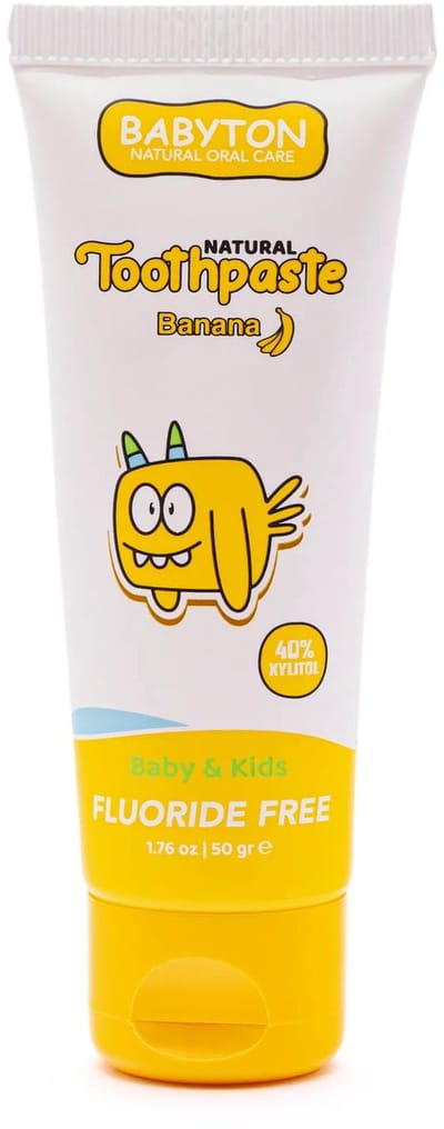 BABYTON - Natuurlijke Tandpasta Fluoridevrij - Banaan - Veilig om in te slikken - Baby en kind - 50g