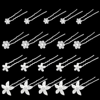 Dailygoods- Haarspelden Bruidskralen - 20 Stuks - Bloemenhaarspelden - Strass/Hars - Kunstparels - Comfortabel Ontwerp - Haarsieraden