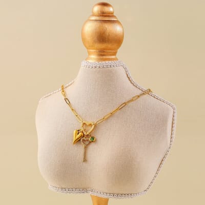 Handgemaakt Key to My Heart Necklace met Groen Spinel Stone - Heart Clasp Chain -18k Verguld - Roestvrij staal - Bedels - Ketting dames - Waterproof