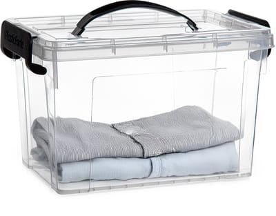 Plasticforte Opslagbox - met deksel - transparant grijs - 6 liter - 25 x 19 x 17 cm - kunststof - opbergdoos - opbergen