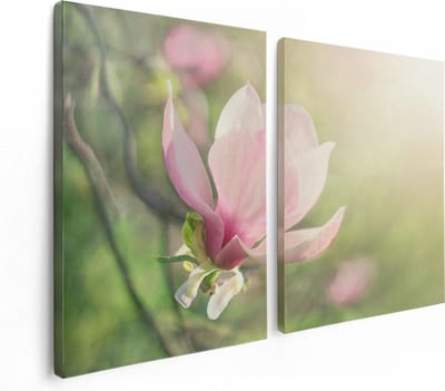 Artaza Canvas Schilderij Tweeluik Roze Magnolia Bloem  - 120x80 - Foto Op Canvas - Canvas Print