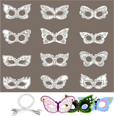 Dieremaskers kinderen - veilige blanke maskers - 12 stuks vlinderontwerpen - creatief voor kinderfeestjes - ShopVlot