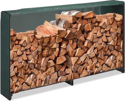 Houtopslag rek met hoes - 122 x 250 x 30 cm, voor binnen en buiten, zwart/groen