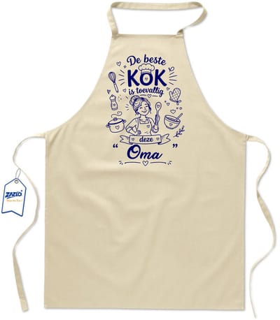 Basics - Unisex Schort - schort voor mijn oma - keukenschort - BBQ schort - 65 x 90 cm - 100% katoen - De beste kok is toevallig deze oma - ecru / kaki
