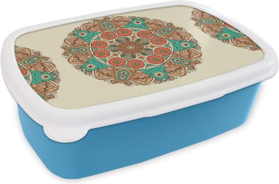 Broodtrommel Blauw - Lunchbox - Brooddoos - Mandala - Patronen - Pauw - 18x12x6 cm - Kinderen - Jongen