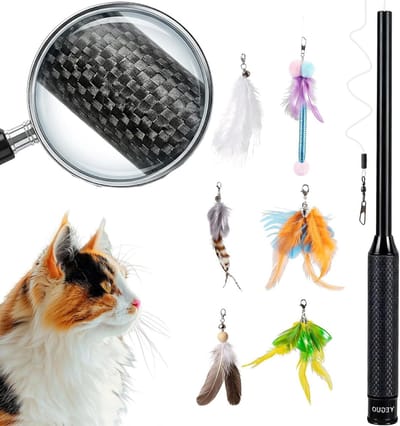 Kattenhengel - Kattenstok Kattenspeelgoed - Actieve Spelsessies - Premium Carbon Lichtgewicht - 32-142 cm - zwart
