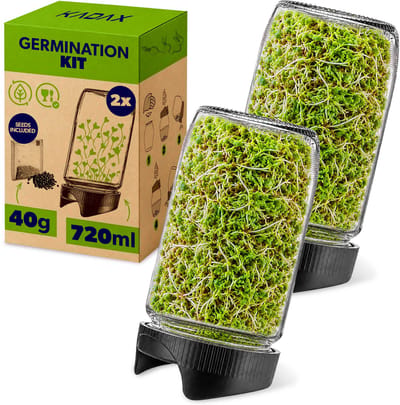 KADAX kiemglazen 720 ml, set van 2, kiemglazen met zeefdeksel Ø 82 mm voor verse spruiten, kweekglazen voor radijs, broccoli & tuinkers, incl. radijszaad