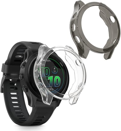 kwmobile 2x Hoes voor geschikt voor Garmin Forerunner 570 42mm - Siliconenhoes voor sporthorloge zwart / transparant