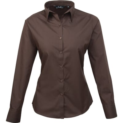 Premier Dames/dames Poplin Blouse met lange mouwen / Gewoon werk overhemd (Bruin)