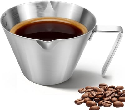 longziming - Espresso Maatbeker RVS - Barista Espresso Maatbeker - RVS 304 Koffie Doseerbeke Druppelvrije r - V-Vormige Tuit - Roestvrij Staal 304 - Veelzijdig Voor Thuis En Kantoor - 1 Stuk