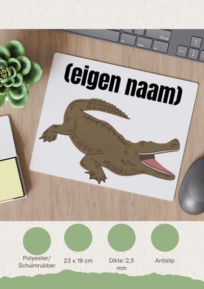 Akyol - krokodil met eigen naam Muismat - Krokodil - krokodillen liefhebbers - iemand die houdt van krokodillen - verjaardag - cadeau - kado - 23 bij 19 cm