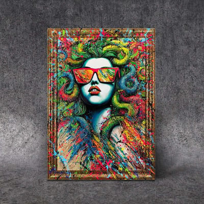 YS Schilderij - Handgeschilderd canvas schilderij - Wanddecoratie Vrouw - Kleurrijk - Portret - Muurdecoratie woonkamer - Slaapkamer decoratie - Kamer accessoires - schilderij canvas Vrouw - schilderij woonkamer Vrouw Gold 120x80