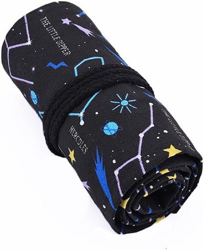 met de hand oprolbare potlood tas voor 48 kleurpotloden, canvas potlood organizer tas artiest pen draagtas, potlood etui voor kinderen, gemakkelijk gebruik (geen potlood inbegrepen), zwarte meteoriet