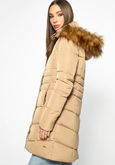 Wittchen Dames Gewatteerde Donsjas met Capuchon, Goudkleurig Polyester