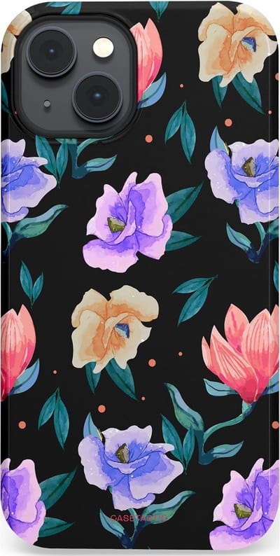 Casetastic hoesje geschikt voor Apple iPhone 14 Plus - MagSafe - Dubbellaagse bescherming - Avondtuin - Fashion Case - Zwart Petrol Lavendel