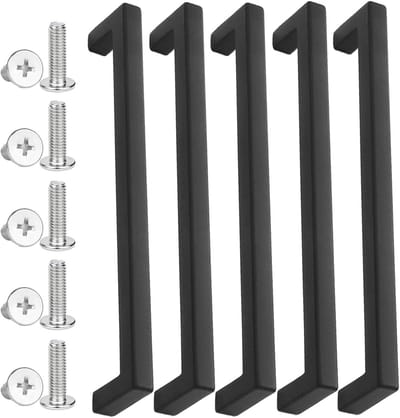 Set van 5 Zwarte Deurgrepen met 10 Platte Schroeven voor Kasten, Lades en Garderobes - Stijlvolle Art Deco Deurgrepen voor Keuken en Interieur (160mm)