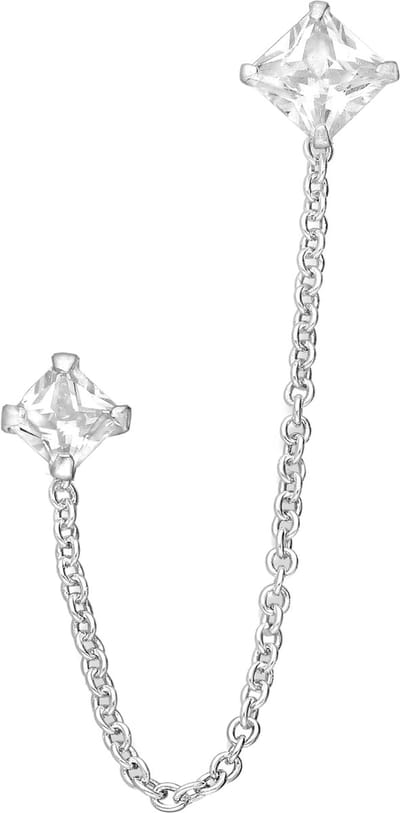 EAR IT UP - Oorbellen - Dubbel - Ketting - Push back oorknopjes - Zirkonia - Klauwzetting - 925 sterling zilver - 5 x 56 mm - 1 stuk