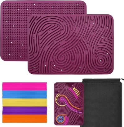 Sensory Activiteitenbord 29,5 x 20 cm Dubbelzijdig Siliconen Bord met Reiszak en 40 Siliconen Strips voor Kinderen en Volwassenen met Autisme, ADHD en Angsten