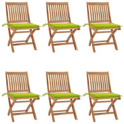 vidaXL - Klapstoelen - met - kussens, - 6 - stuks, - massief - teakhout