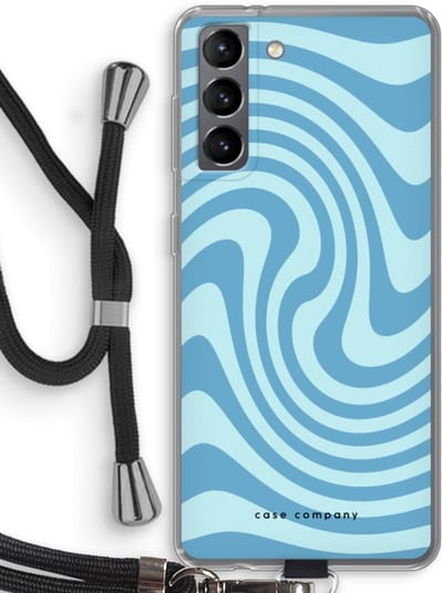 Case Company® - Hoesje met koord geschikt voor Samsung Galaxy S21 hoesje met Koord - Swirl Blauw - Telefoonhoesje met Zwart Koord - Bescherming aan alle Kanten en Over de Schermrand