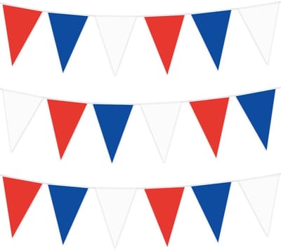 36M Union Jack Color Bunting Banner, 100pcs Red Blue White Colors Triangle Flags Garland Indoor Outdoor String Banner - ShopVlot