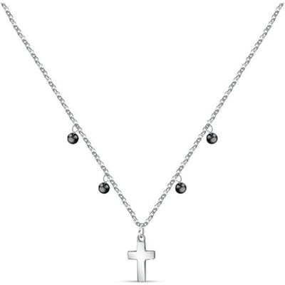 La Petite Story Stalen Kruis Ketting Met Heldere Zirkonia En Zwarte Kralen LPS10ASF07 Voor Vrouwen white