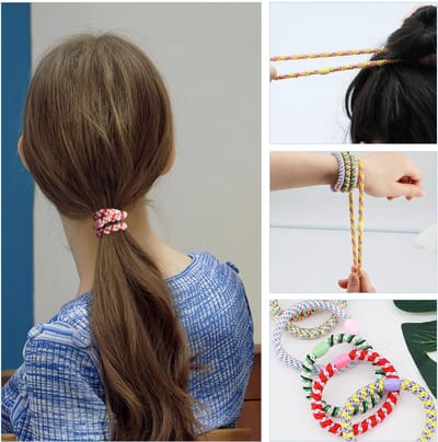 Elastiekjes voor dames en kinderen, 10 stuks, elastische vlechtelastiekjes, kleurrijke gevlochten scrunchies zonder metaal, voor dik, glad en krullend haar