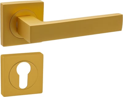 Domino® Deurkrukgarnituur QUBIK-QR K-GOLD - Goud Mat - PZ-Profielcilinderset met Vierkant Rozette - Deurbeslag van aluminium - Deurklink voor kamerdeur, kantoordeur, kelderdeur en binnendeur