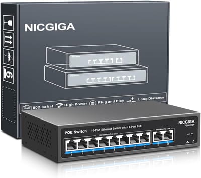 8-poorts PoE-switch met 100 Mbps PoE+ en Gigabit Uplink-poorten