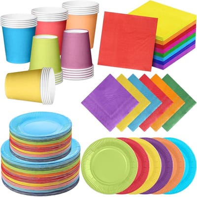 Complete Set van 120 Stuks Feestservies met Papieren Borden, Bekers en Servetten voor Verjaardagsfeesten, Feestdecoratie en Speciale Gelegenheden