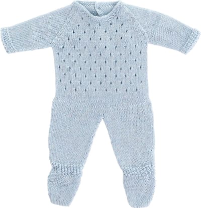 ML Poppen: PYJAMA GEBREID blauw 38cm, eco en gerecycleerd, op kleerhanger, 3+