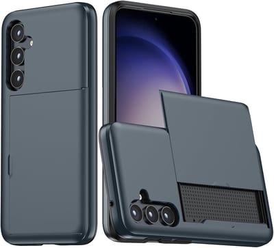 Hoesje met Kaarthouder Slider Geschikt voor Samsung Galaxy A56 / A36 | Back Cover Pasjeshouder Achterkant | Kaarthouder voor Twee Pasjes | Blauw