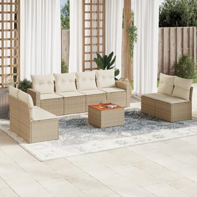 vidaXL - 9-delige - Loungeset - met - kussens - poly - rattan - beige