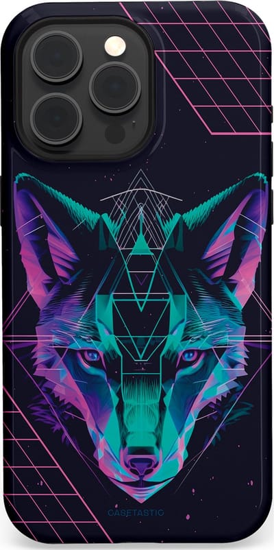 Casetastic hoesje geschikt voor Apple iPhone 15 Pro Max - MagSafe - Dubbellaagse bescherming - Neon Wolf - Fashion Case - Donkerblauw