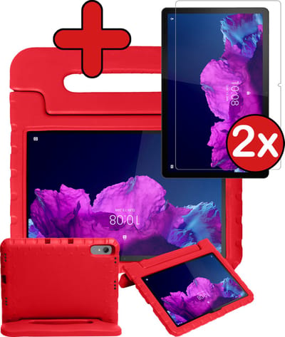 Hoesje - Geschikt voor Lenovo Tab P11 - Met 2x Screenprotector - Kinderhoes - Shockproof Bumper - Kidsproof Case - Tablethoes - Kinder Hoes Cover - Rood