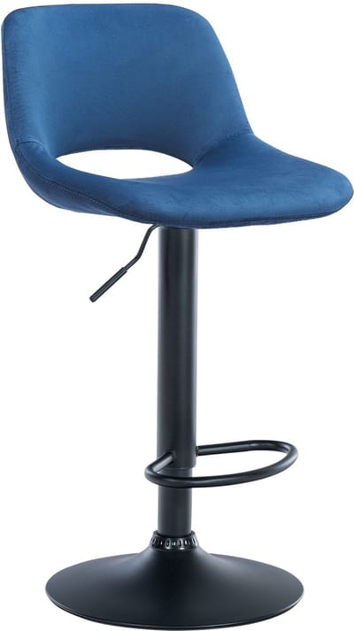 CLP Camden Barkruk - Met rugleuning - Verstelbaar - Velvet - Fluweel - zwart/blauw