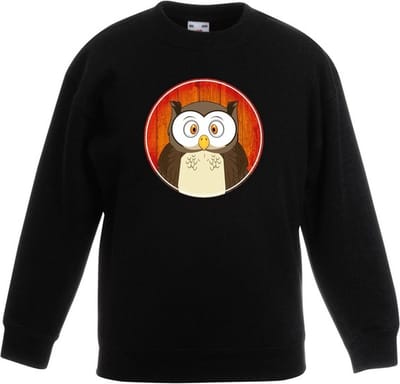 Kinder sweater zwart met vrolijke uil print - uilen trui - kinderkleding / kleding 98/104