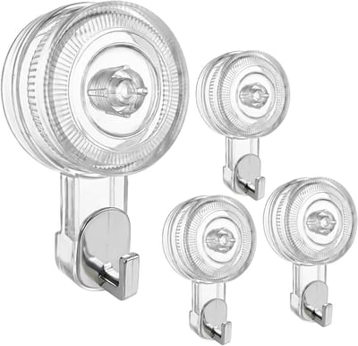 Set van 4 sterke zuignap haken, eenvoudig te bevestigen zonder boren, ideaal voor badkamer, keuken en glasoppervlakken, tot 5 kg draagvermogen